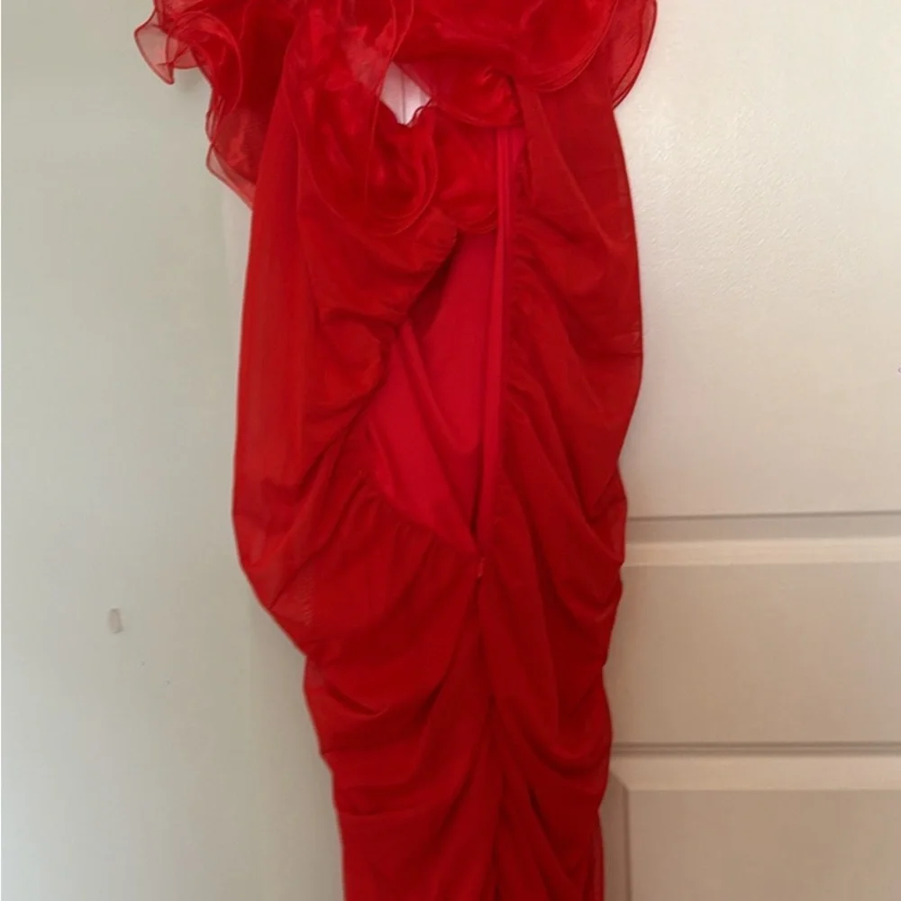 ASOS Curve Red Ruffle Side-Drape Prom Dress - Picture 4 of 4
